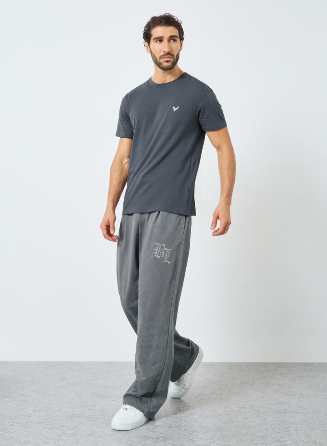 Styli Men Grey Embroidered Eagle Cotton T-Shirt - Image 2